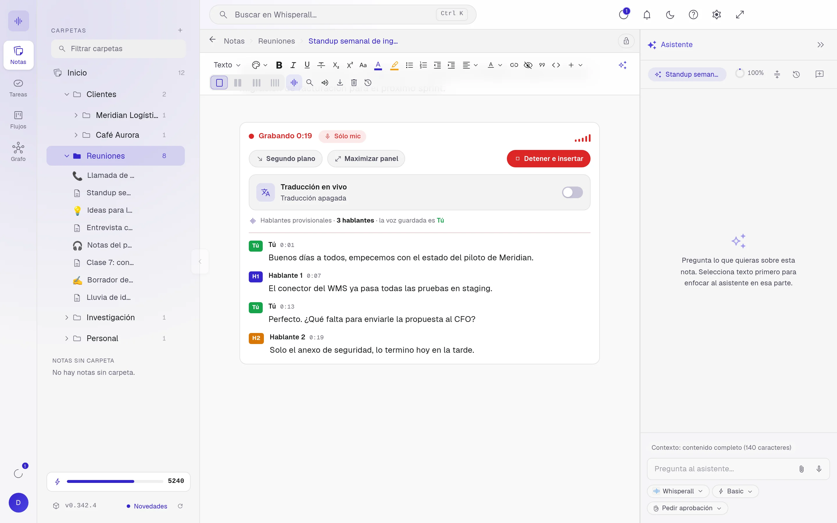 Es la app real, con datos de ejemplo.